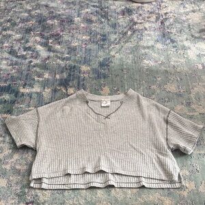 Gray Short Sleeve Waffle Knit Top